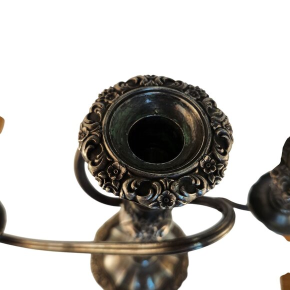 Ornate Silverplate 3-Arm Candelabra Rococo Style Midcentury 1960 Decorative Piec - Picture 10 of 16